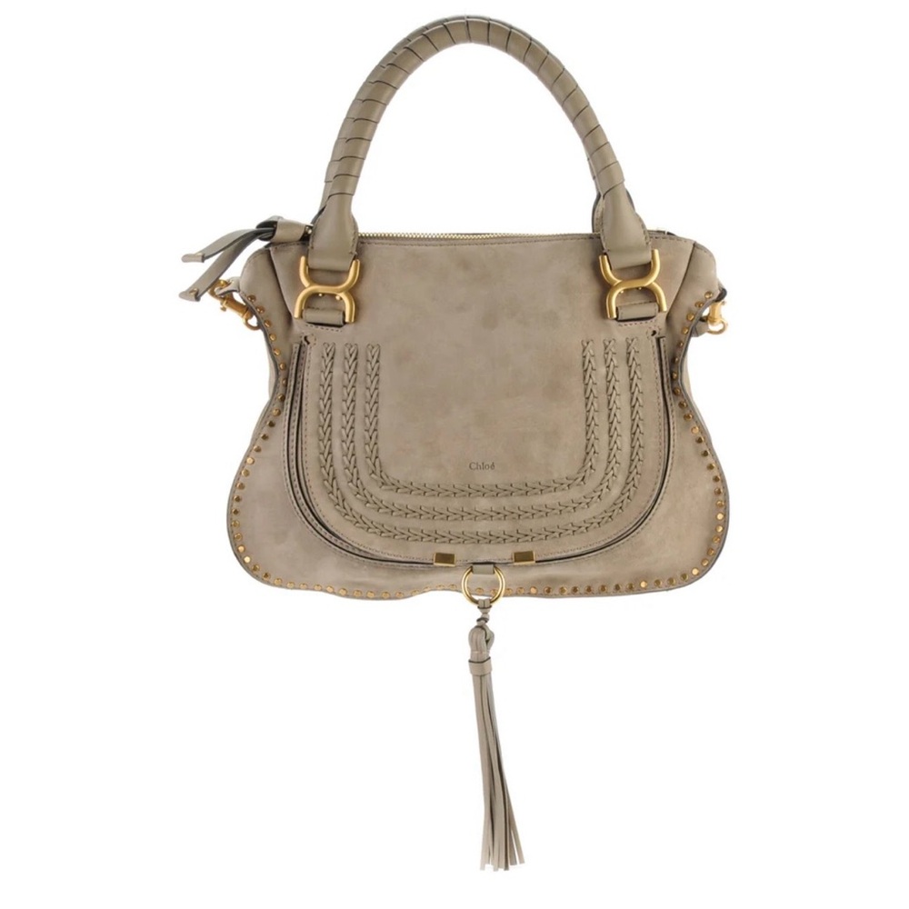 Chloé Suede Studded Tassel Marcie Medium Bag in Motty Grey Suede